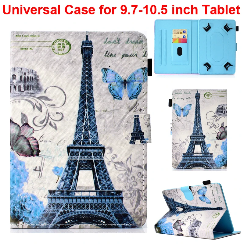 

9.7" Universal Tablet Cover Adjustable Size With Card Slots 10.5 inch Cat Owl Tower Deer Beach Painting Bag 10inch Case 10.1"