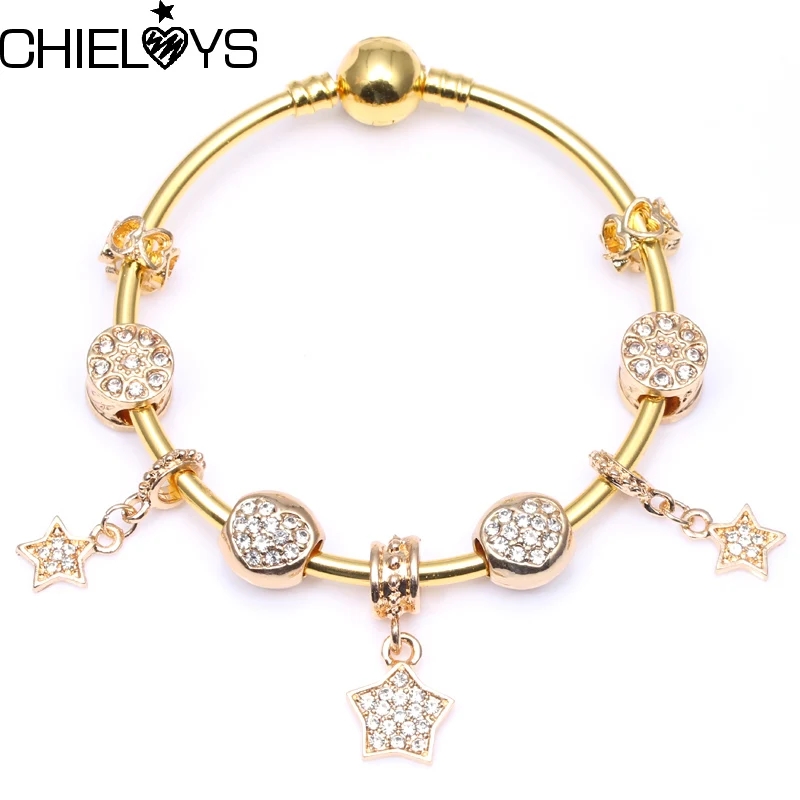 CHIELOYS Gold Colour Star Charm Bracelet For Women With Nice Glass