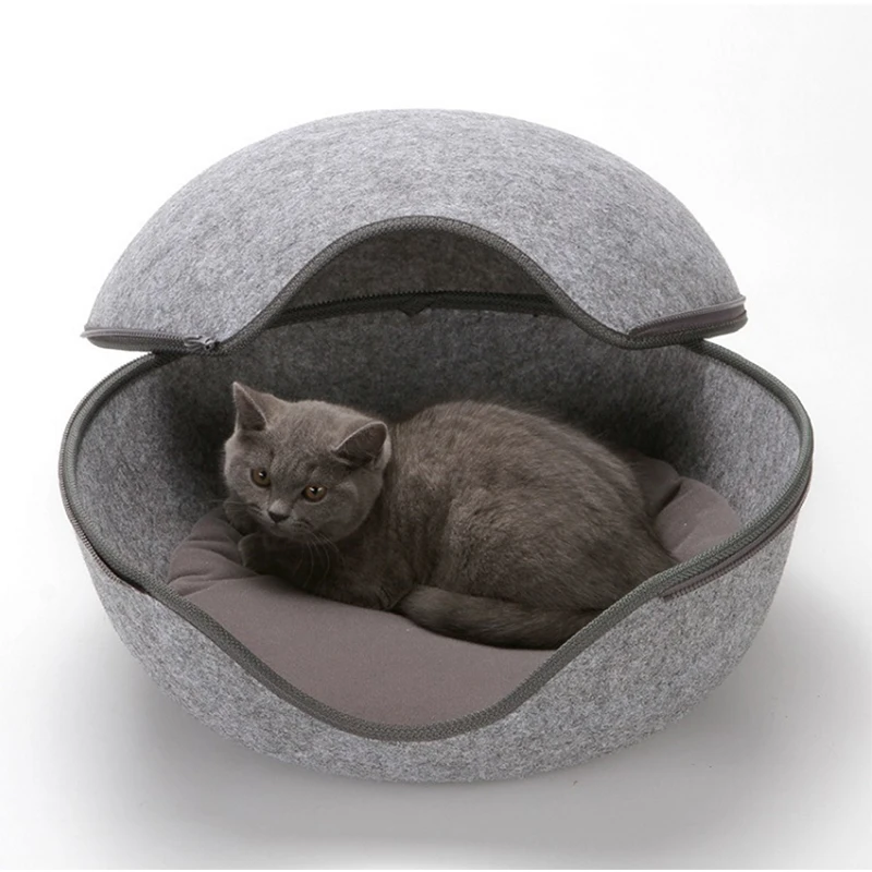 В форме яйца уютная валяная кошка кровать Pet дом кровать Уютная пещера ПЭТ корзины одноцветное мини теплый мягкий домашних спальный мешок