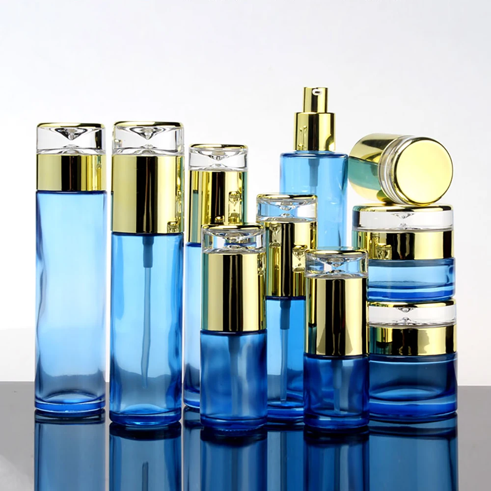 

Blue Glass 20ml Empty Packaging for Cosmetics Cream,with Gold/Silver Cap
