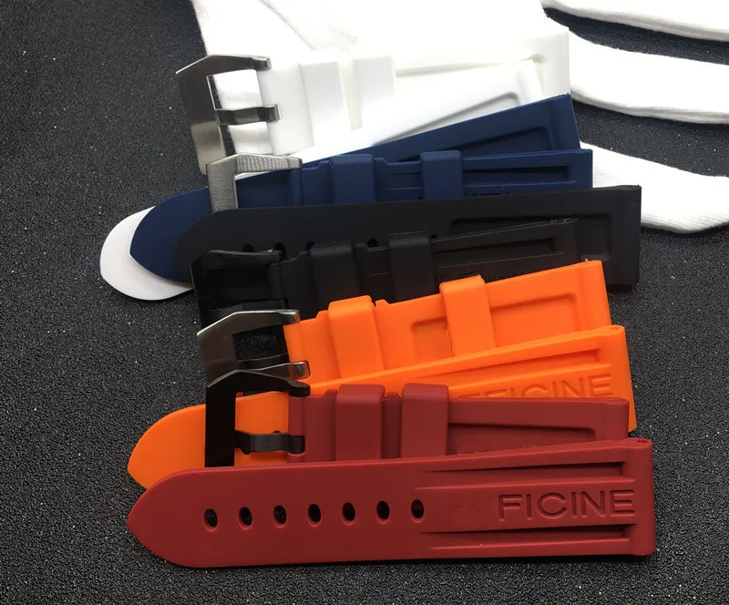 

22mm 24mm 26mm Red Blue Black Orange white Watchband Silicone Rubber Watch band for Panerai strap Wristband Buckle PAM free tool