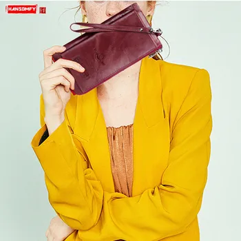 

Fashion Genuine Leather Women's Wallet Ladies Card Holder Long Wallet Clutch Bags RFID Anti-magnetic Leisure Top Layer Leather