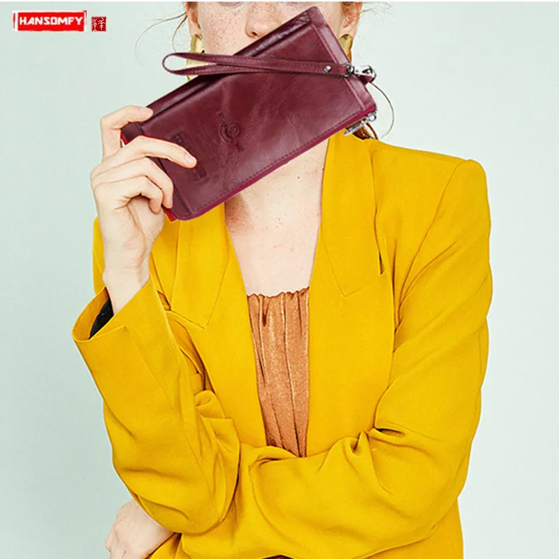 

Fashion Genuine leather Women's wallet ladies card holder long wallet top layer leather RFID anti-magnetic leisure clutch bags