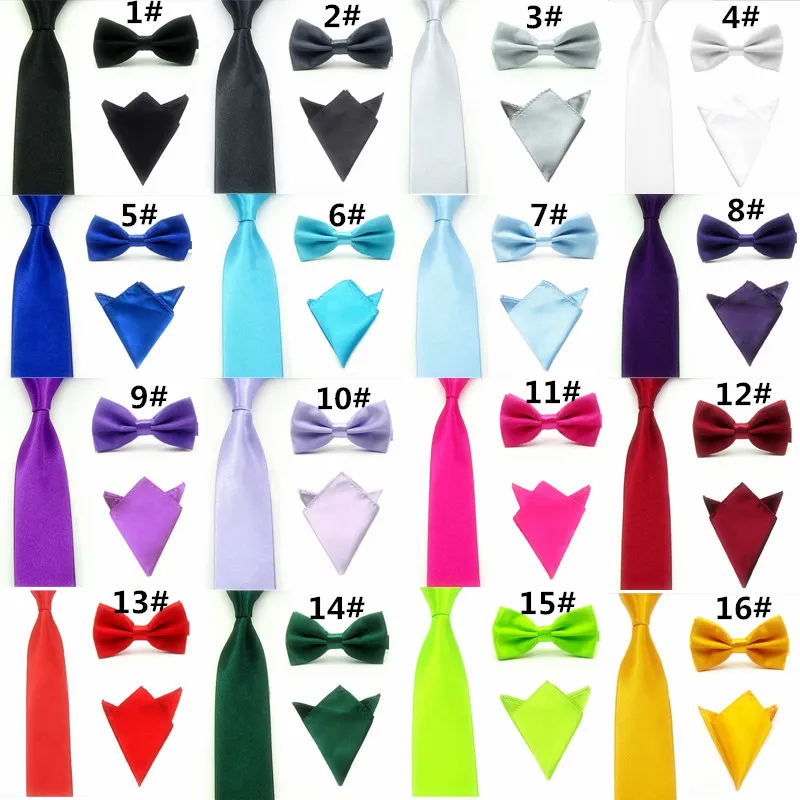 18 Color Mens Bowties and Pocket Squares Elastic Bowtie Men Bow Tie