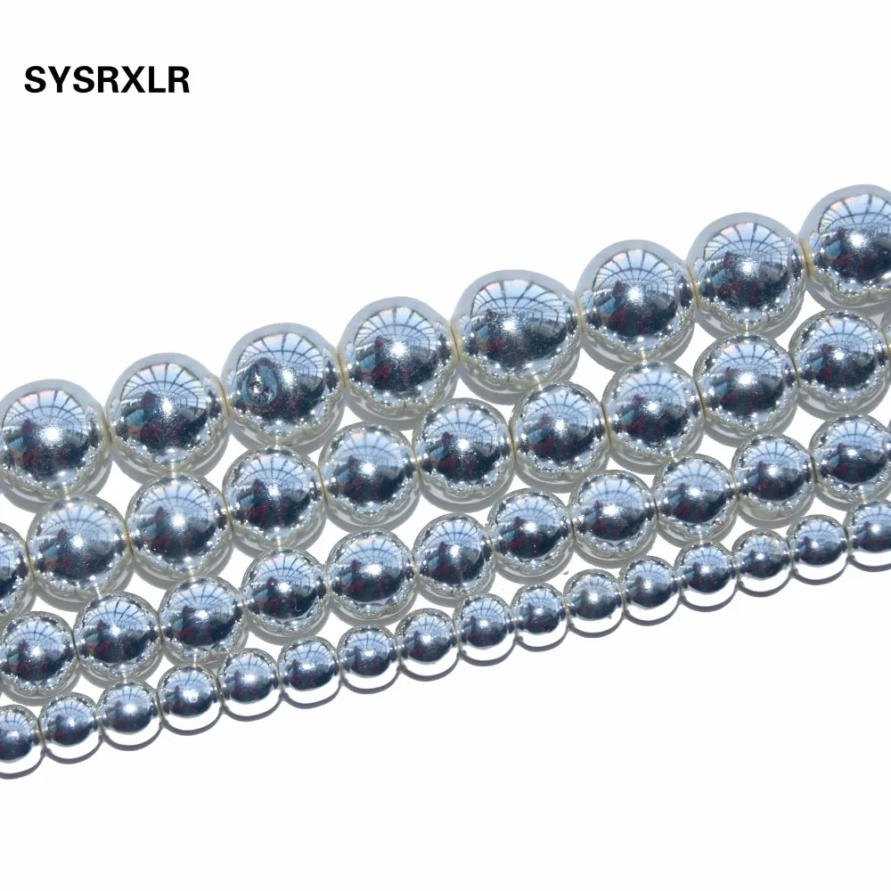 

Free Shipping Natural Stone Beads Silvery Hematite Round Loose Beads For Jewelry Making Diy Bracelet Necklace 4 6 8 10 12 MM