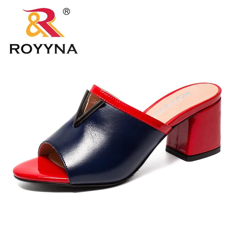 

ROYYNA New Fashion Style Women Slippers Microfiber Feminimo Summer Shoes High Square Heels Lady Sandals Light Fast Free Shipping