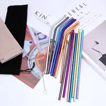 Reusable Stainless Steel Straw Straight Bent Drinking Straws with Cleaner Brush Water Bottle Cup Accessories