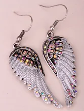 Angel wings dangle earrings antique gold silver plated W crystal women biker bling jewelry gifts wholesale dropshipping EC23