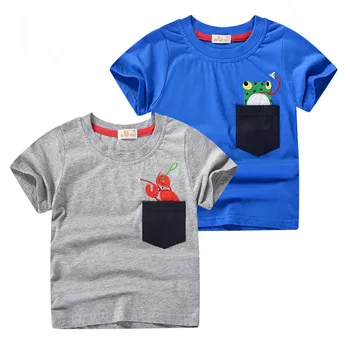 

Summer Kids Boys T Shirt Frogs Lobsters Print Short Sleeve Girls T-shirts Cartoon Children Boy T-shirt O-neck Pockets Tee Tops