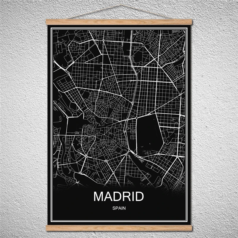 Madrid Spain Modern Poster World City Map Canvas Birch Scroll Oil Painting Abstract With Frame Posters Wall Sticker Wall Stickers Aliexpress