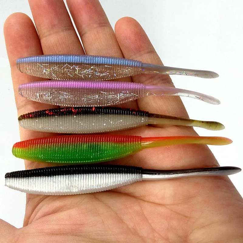 Attractive 5pcs Paddle Tail Soft Grubs 4.7g 10cm Lure Jig Head soft Fishing lure for bass Fishing Mandarin fishing