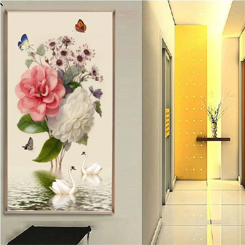 5D Needlework Diy Diamond Painting Animals Cross Stitch Kits Butterfly Flower Full Round Rhinestones Diamond Embroidery Swans   