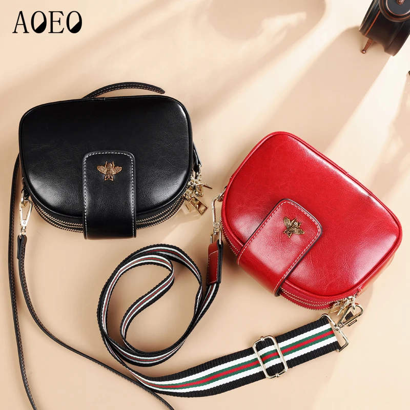 AOEO صغيرة Crossbody حقائب للنساء شحن 2 الأشرطة السيدات أسود أحمر 3 سستة انقسام جلد فتاة الكتف رسول حقيبة الإناث