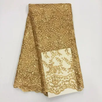 

Gold white yellow African French Lace Fabric High Quality guipure lace fabric Sequins Embroidered Tulle Lace Fabric For Wedding