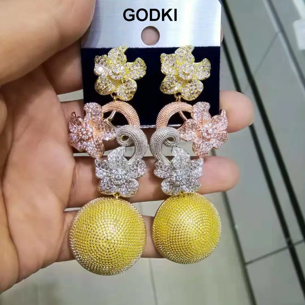 

GODKI Trendy Luxury Flower Waterdrop Dangle Earrings for Women Wedding Full Micro CZ Cubic Zircon Long Earrings Fashion Jewelry