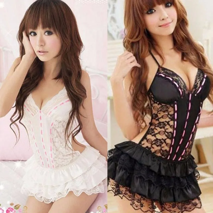 

Women Lace Sexy Passion Lingerie Backless Halter Babydoll G-string Dress Underwear Biancheria Intima #PL288