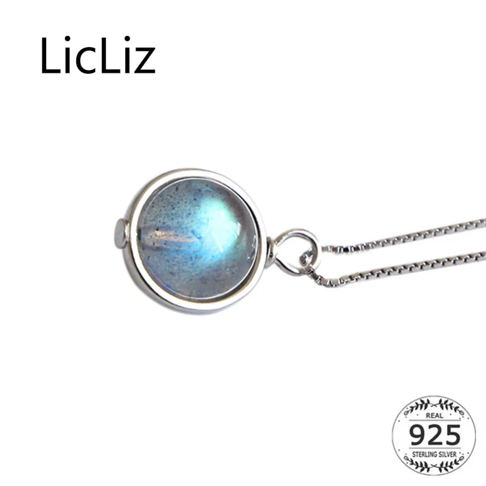 

LicLiz 2019 New 925 Sterling Silver Natural Moonstone Pendant Necklace for Women New White Gold Jewelry Box Chain Pendant LN0439