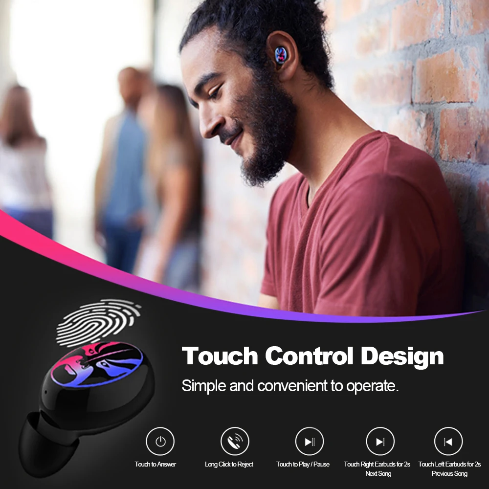 Docooler E8 Mini TWS наушники гарнитуры беспроводные Bluetooth V5.0 наушники IPX5 водонепроницаемые с 450 мАч зарядной коробкой