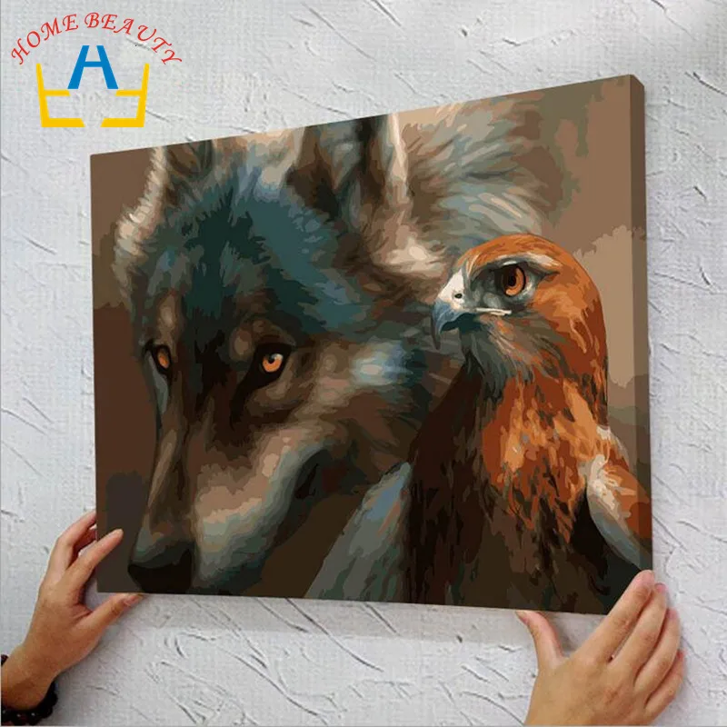 

Diy oil painting by numbers hand painted paint coloring by number canvas painting picture home decor drawing wolf owl J074