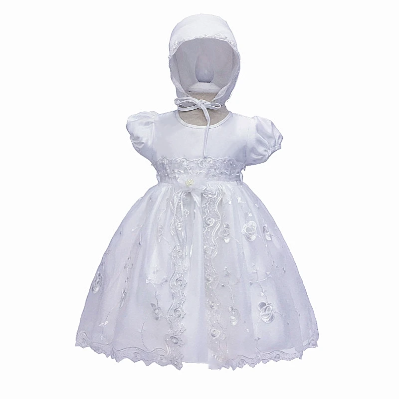 Free Shipping Cotton Lining 3M-18M infant Baptism Ball Gown For Baby Dress Embroidery Organza Girl first Communion Dresses White | Детская