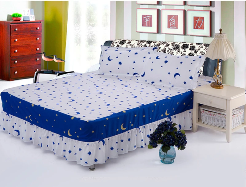 

White star moon Bedding Twin Full Queen size bed skirt bedspread 1pcs piece made bed sheet double single bed cover Home Textiles