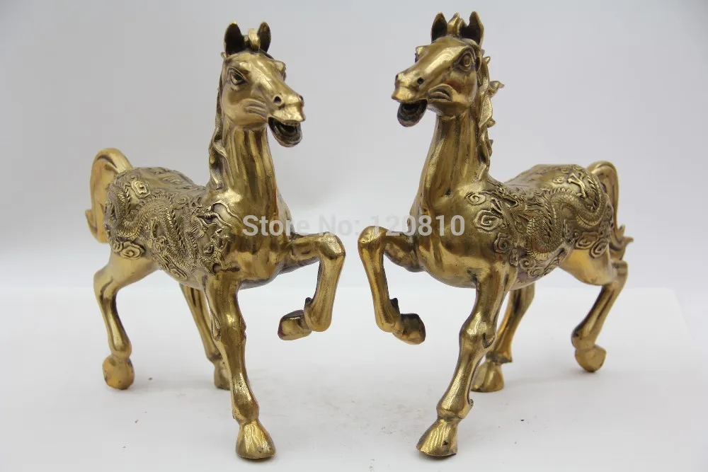

Oriental Bronze Statue Sculpture Collectible Collection Pair of Horse With Beautiful Dragon And Phoenix Patterns