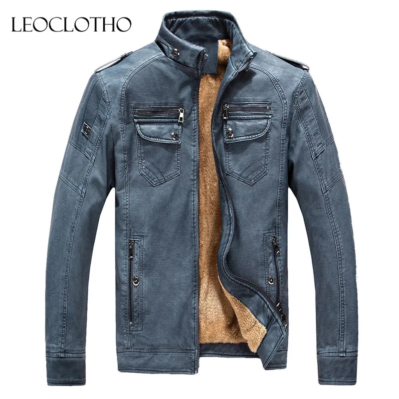 Loisirs En Longues Noir Veste marron Vestes Stand gris jaune bleu Col Pu Homme Manches Cuir camel Plus Velours Montant Vêtements Le À Hommes Leoclotho dxBCoe