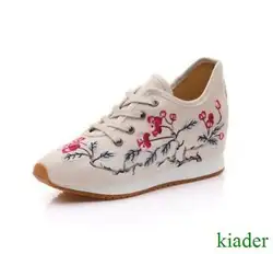 Женская китайская кружевная вышивка в виде цветов; Туфли на танкетке; кроссовки; шикарные летние дышащие парусиновые кроссовки; A1001