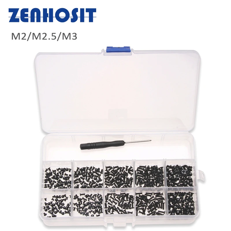 Черные железные крестовые винты 500 шт./коркор. M2/M2.5/M3 утопленные болты с головкой и