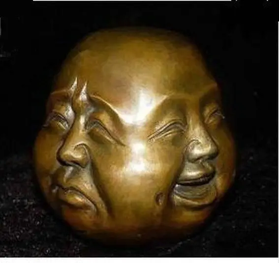 6cm Happy Buddha Kopf 4 Gesichter Bronze Figur Hotai China AsienLifeStyle
