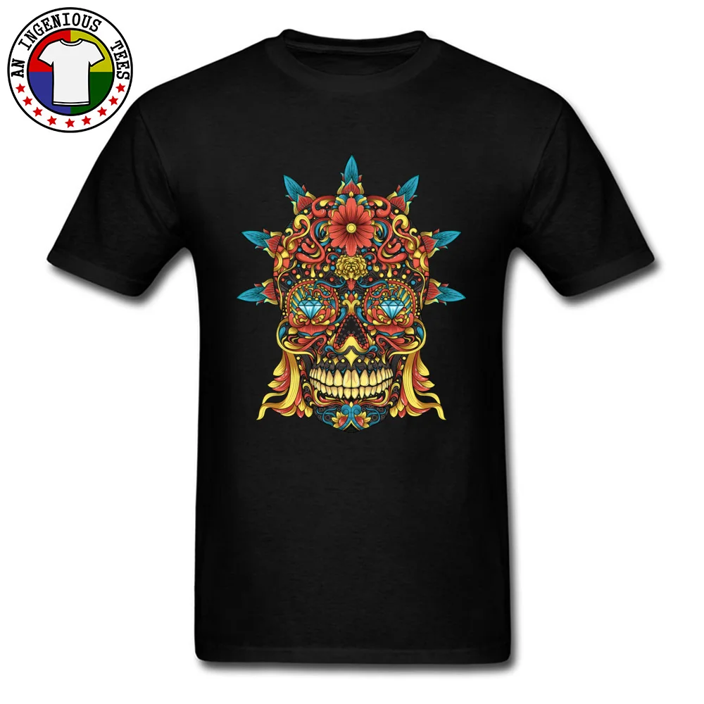 Crew Neck Sugar skull 100% Cotton Mens T-shirts Print Short Sleeve Tops T Shirt Fashion Design T Shirts Wholesale Sugar skull black