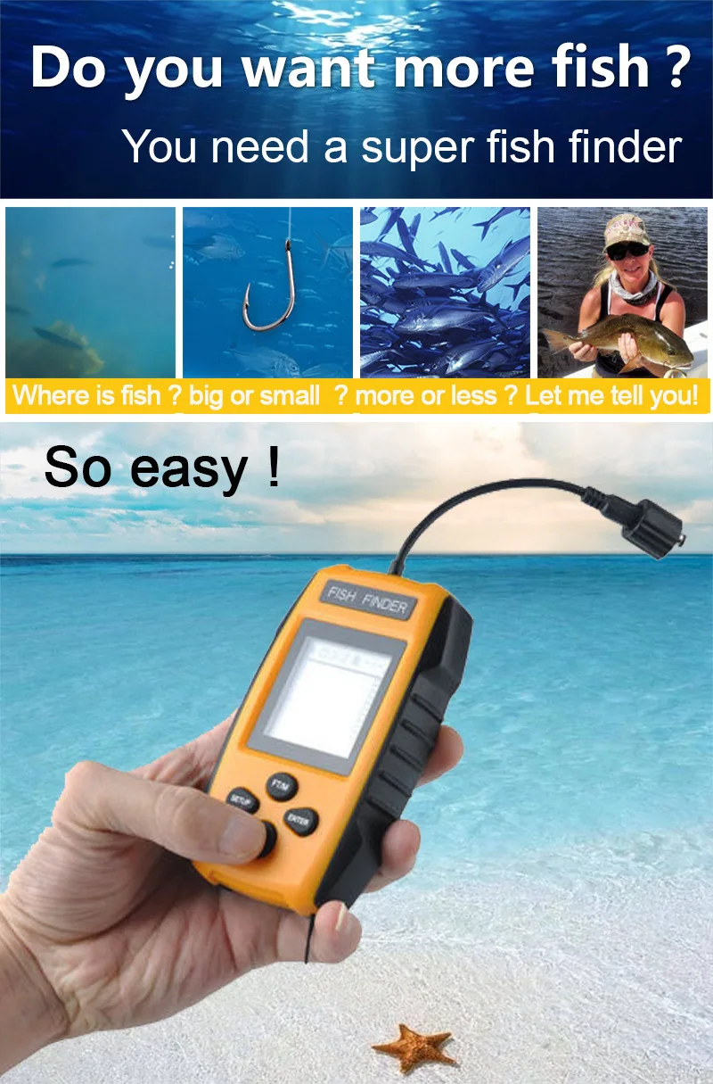 

PDDHKK Wired Sonar Sensor LCD Display Fish Finder 7.5m Cable with 45 Degree Sensor Angle Sonar Portable Depth Sonar Echo Sounder