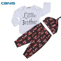 Канис Новый стиль Одежда для новорожденных мальчиков младшего брата комбинезон с длинными рукавами + лиса Брюки для девочек + Шапка