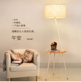 

Wooden Floor Lamp Modern Living Room Bedroom Study Floor Standing Lamps White Fabric wooden floor lights Decor
