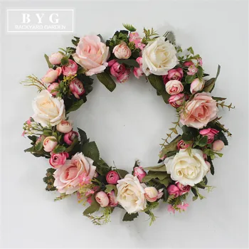

Silk Wearth Rose Artificial Flowers Wreaths Door Perfect Quality Artificial Garland For Wedding decoration Home Party Decor