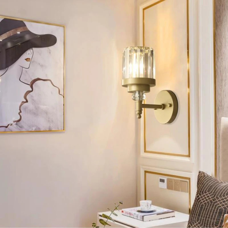 

Post-Modern Minimalist LED crystal wall lamps fashion iron wall sconces living room TV background bedroom bedside LED wall light