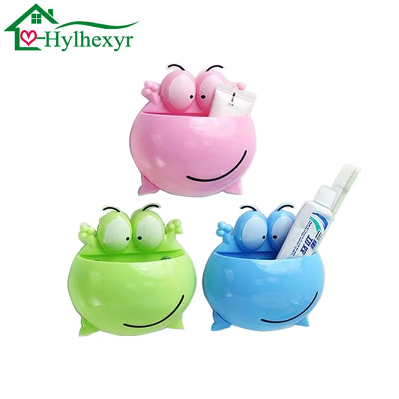 

1 PC Cute frog Suction wall Hook Stupid frog rack Tooth brush Holder Cartoon shelf Bathroom Accessories Bathroom organizer Tools