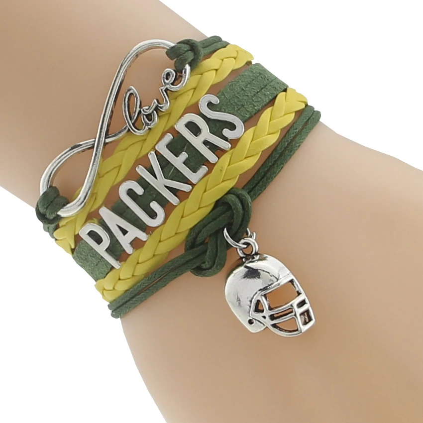 

Craft WeaveBraid and Layered Hotselling Rainbow Color Leather Cord Bracelet Packers InfinityLoveFootballHelmetBracelet