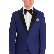 Новое поступление, индивидуальный заказ, приталенный Королевский синий с черным сатиновым острым отворотом, мужские костюмы, обтягивающий официальный свадебные костюмы для мужчин