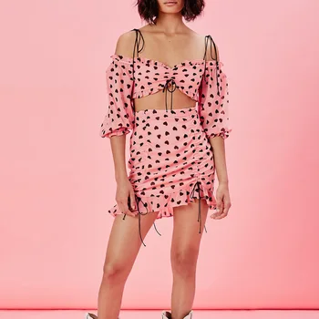

2019 Three Quarter Three Quarter Summer Wooden Ear Straps, Wrinkles, Sexy Tops, Girls, Printed Wood Ear, Wrinkle Skirt, Suit