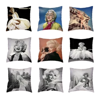 

Beautiful Marilyn Monroe White Cushion Cover Naughty Pugs City Building Polyester Peach Skin Print Home Decor Throw Pillow Cases