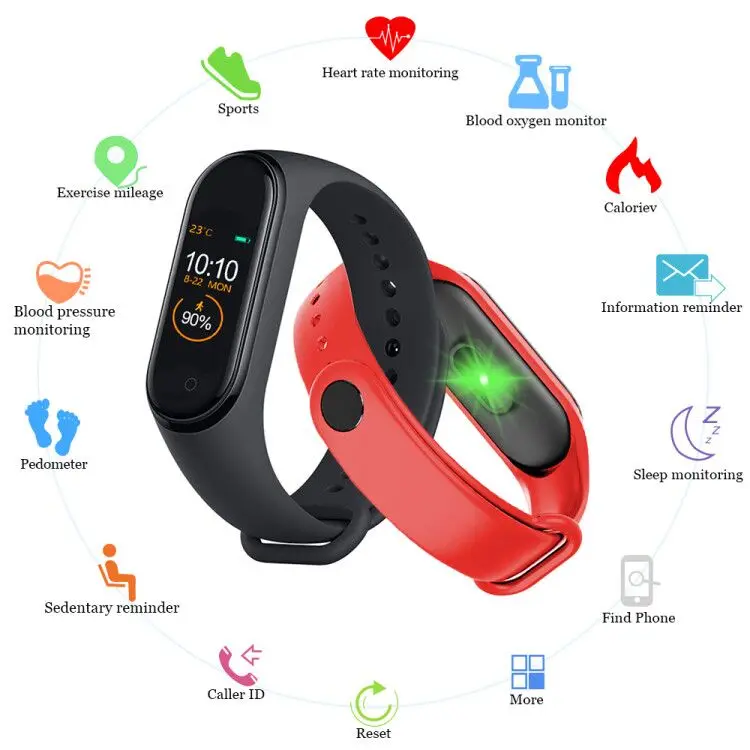 

New M4 Smart Band Wristbands Fitness Tracker Health Heart Rate Blood Pressure Monitor Bluetooth Sports Bracelet PK Mi Band 4 3