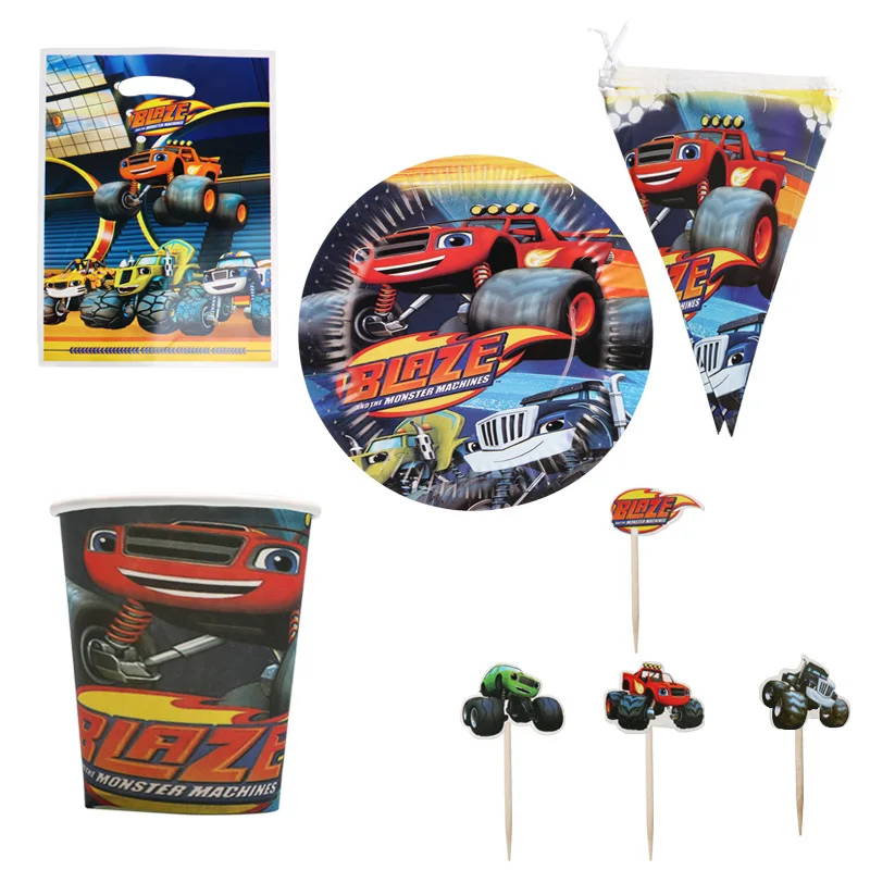 

Cartoon Flame Car Birthday Child Party Decorations Disposable Party Plates Paper Straws Cups Napkins Sports Car Party Supplies