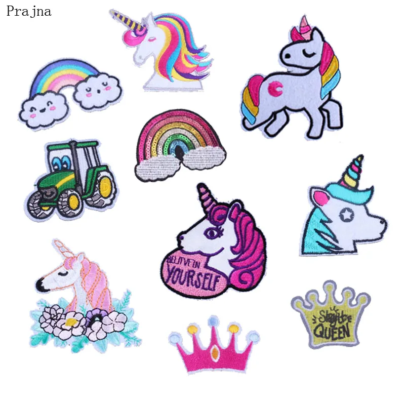 

Prajna Dog Rainbow Bunny Bee Patch Iron Sew Applique Patch Crown Unicorn Cartoon Iron On Embroidery Patches For Clothes Stripe