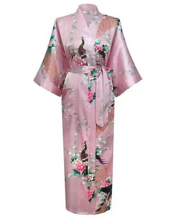 Светло-голубой Модный женский Атласный халат сексуальное женское белье длинная ночная рубашка кимоно цветок плюс размер s-xxxl - Цвет: PINK