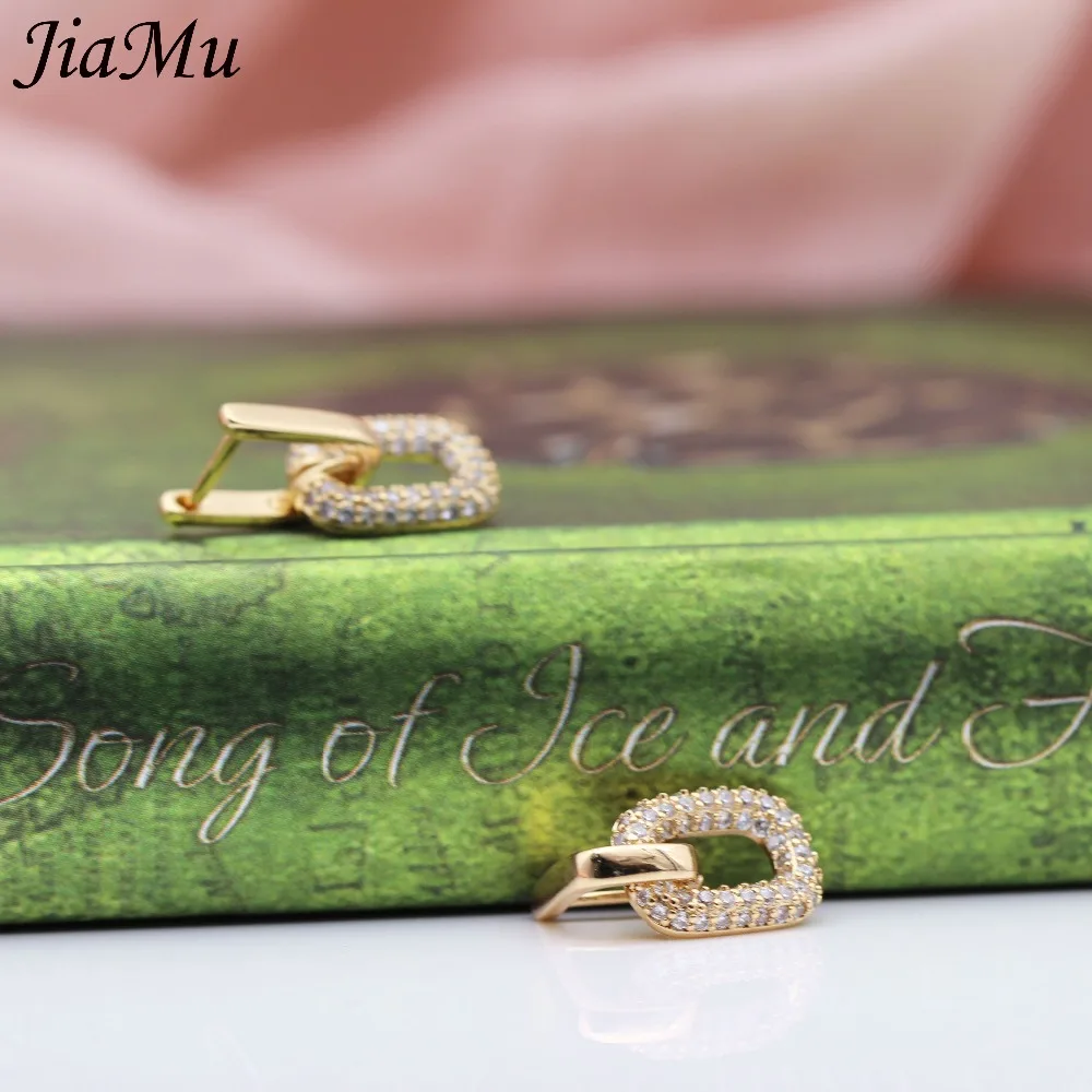 JiaMu, новинка 585, розовое золото, квадратные серьги с натуральным цирконием для женщин, подарок для леди, свадебные украшения, серьги, набор