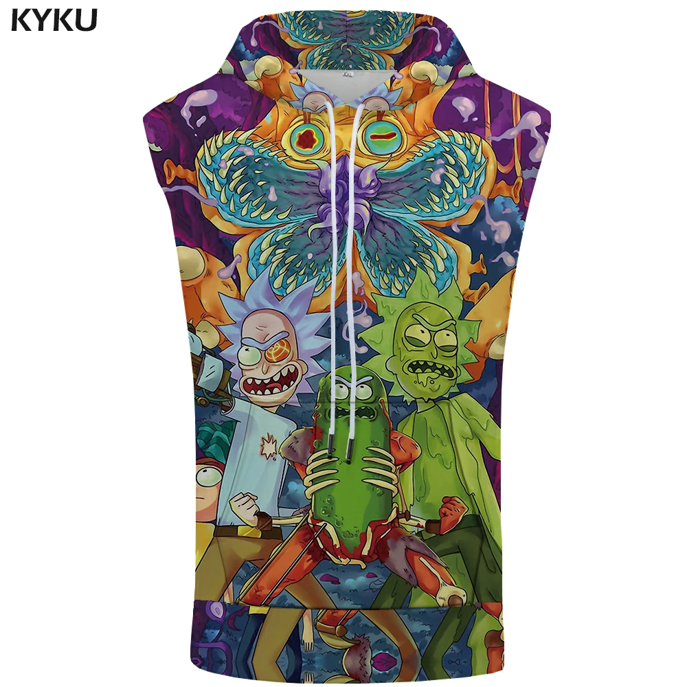 

KYKU Brand Rick And Morty Hooded Tank Top Colorful Stringer Military Singlets Shirts Shirt Bodybuilding Mens Clothing Muscle