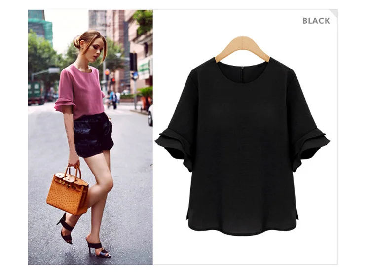 

Women's large size women's loose short-sleeved shirt thin chiffon summer