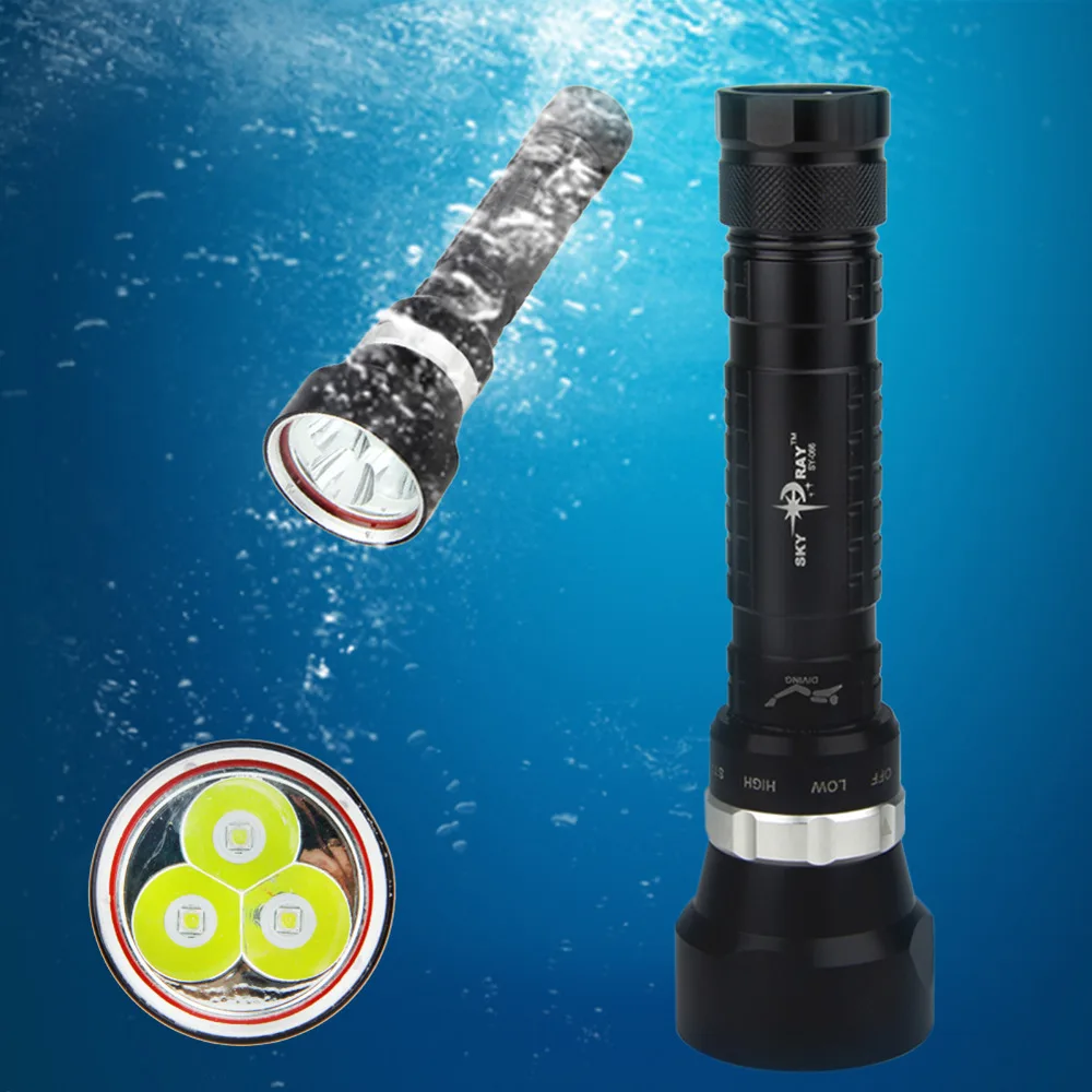 

Rechargeable 3x XML T6 LED 6000Lm Scuba Diving Flashlight Torch Light+2x3000mAh Battery+Dual Charger