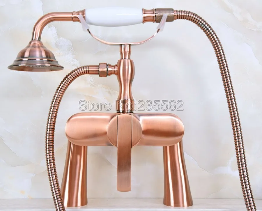 

Antique Red Copper Clawfoot Bathtub Faucet Mixer Set With Handheld Shower lna158
